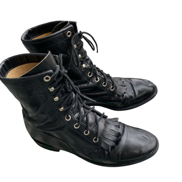 JUSTIN Kiltie Western Boots Lace Up Stetson Black Leather Size 7.5 B Vintage - Picture 8 of 14